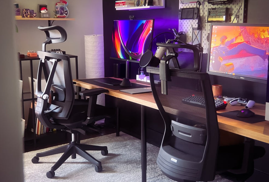 Ergonomic desk, chair, and computer setup to avoid neck pain